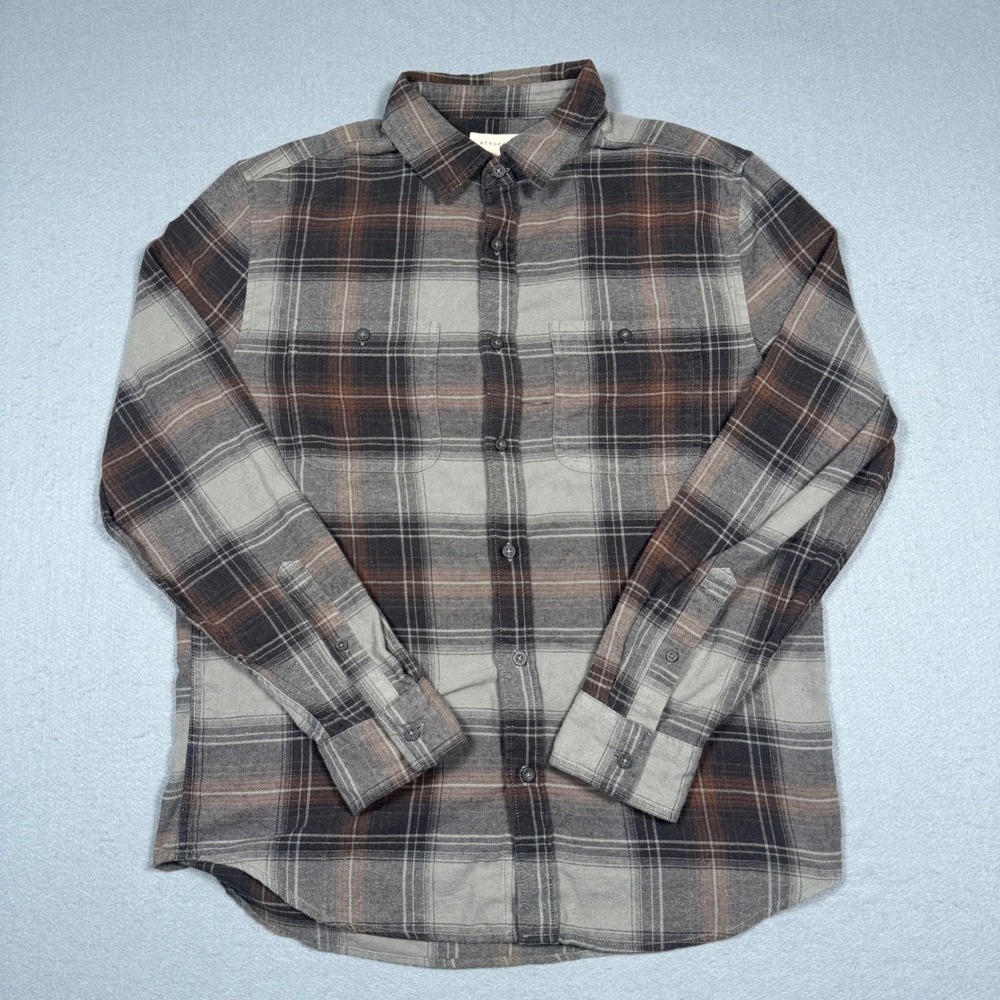 Aeropostale Flannel Shirt Mens Small Brown Gray Plaid Button Down Long Sleeve S